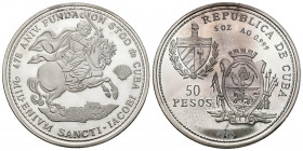 CUBA. 50 Pesos. (Ar. 155,41g/65mm). 1993. 478 Aniversario de la Fundación de Santiago de Cuba. (Km#400). Plata de 0,999 milésimas. SC. Sólo 1000 moned...