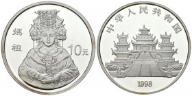 CHINA. 10 Yuan. (Ar. 30,97g/40mm). 1998. Deusa Mazu. (Km #776). PROOF.
