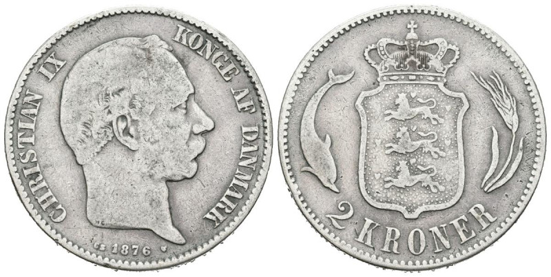 DINAMARCA. 2 Coronas (Ar. 14,59g/31mm). 1876. Cristián IX. (Km#798). MBC-