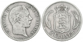 DINAMARCA. 2 Coronas (Ar. 14,59g/31mm). 1876. Cristián IX. (Km#798). MBC-