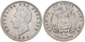 ECUADOR. 1 Sucre (Ar. 24,74g/37mm). 1884. Heaton, Birmingham. (Km#53). MBC-