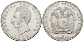 ECUADOR. 5 Sucres. (Ar. 24,87/33mm). 1944. Acuñado en México. (Km#79). MBC+.