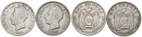 ECUADOR. Pareja de 2 Sucres de plata acuñados en 1928 y 1930. (Km#73). Diferentes estados de conservación. A EXAMINAR.
