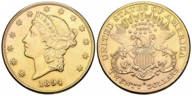 ESTADOS UNIDOS. 20 Dollars. (Au. 33,34g/35mm). 1894. San Francisco S. (Km#74.3). EBC-. Rayas de limpieza.