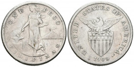 FILIPINAS. 1 Peso (Ar. 19,64g/38mm). 1909. Administración de los Estados Unidos. (Km#172). MBC-.