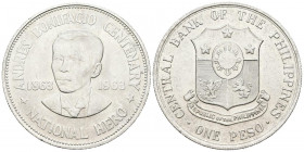 FILIPINAS. 1 Peso (Ar. 26,34g/38mm). 1963. Centenario del nacimiento de Andrés Bonifacio. (Km#193). EBC-. Marquita.