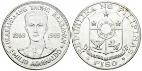 FILIPINAS. 1 Piso (Ar. 27,19g/38mm). 1969. Centenario del nacimiento de Emilio Aguinaldo. (Km#201). EBC-
