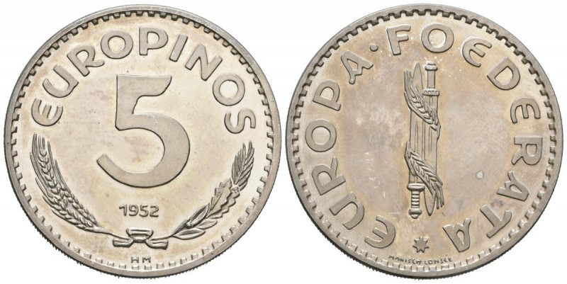 FEDERACIÓN DE ESTADOS EUROPEOS. 5 Europinos. (Ar. 24,26g/38mm). 1952. El Europin...