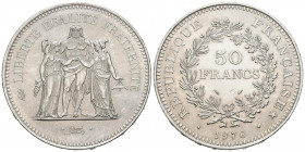 FRANCIA. 50 Francs. (Ar. 30,13g /41mm). 1976. Hércules. (Km # 941). EBC+. Precioso tono.