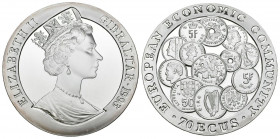 GIBRALTAR. 70 Ecus. (Ar. 157,11g/65mm). 1993. Comunidad Económica Europea. (Km#1023). Plata de 0,999 milésimas. PROOF.
