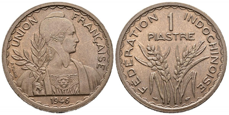 INDOCHINA. 1 Piastra. (CuNi. 18,04g/35mm). 1946. (Km#32.1). SC. Bonita pátina.