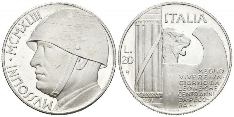 ITALIA. 20 Liras (Ar-Chapada. 20,45g/30mm). Pieza de fantasía. B. Mussolini. 194...