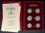 ITALIA. Serie de la Historia de la Lira compuesta por 6 monedas conmemorativas en plata de este módulo y acuñadas en los años 1999, 2000 y 2001. Inclu...