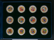 MALAWI. Set completo formado por 12 monedas en plata de 5 Kwacha con temática del año lunar chino. 2005. PROOF. Presentado en estuche oficial.