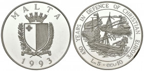 MALTA. 10 Ecu. (Ar. 24,99g/39mm). 1993. 430 Aniversario Defensa de la Europa Cristiana. (Km#104). PROOF.