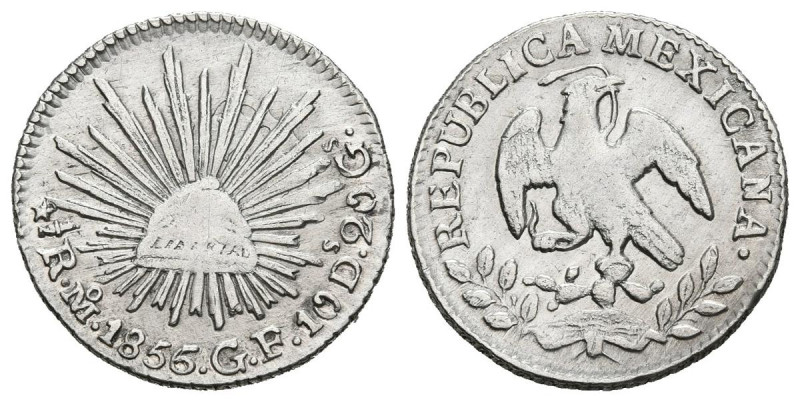 MÉXICO. 1/2 Real (Ar. 1,66g/16mm). 1856/5. Ciudad de México GF. (Km#370.9). MBC....