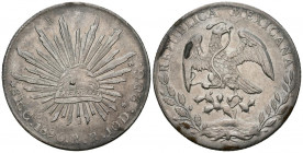 MEXICO. 8 Reales. (Ar. 26,78g/38mm). 1890. Guanajuato RR. (Km#377.18). MBC.