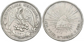 MEXICO. 1 Peso. (Ar. 27,05g/39mm). 1909. México GV. (Km#409.2). MBC+.