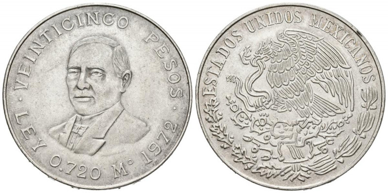 MEXICO. 25 pesos. (Ar.22,44g /38mm). 1972. Centenario de la muerte de Benito Jua...