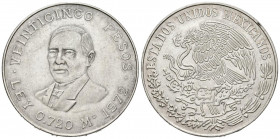 MEXICO. 25 pesos. (Ar.22,44g /38mm). 1972. Centenario de la muerte de Benito Juarez. (Km#480).