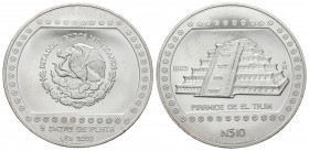 MEXICO. 10 Nuevos Pesos. (Ar. 155,17g/65mm). 1993. Pirámide del Tajín. (Km#570). Plata de 0,999 milésimas. SC.