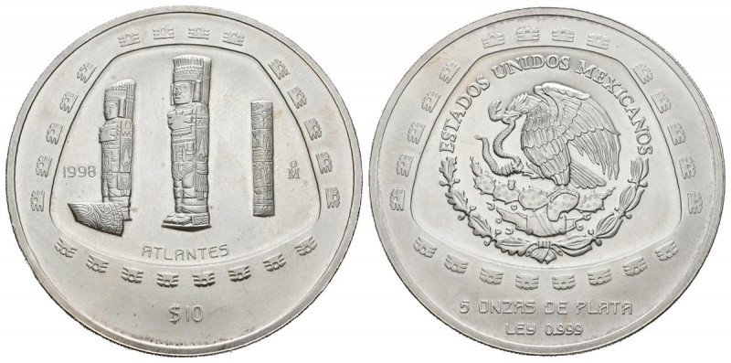MEXICO. 10 Pesos. (Ar. 155,50g/65mm). 1998. Atlantes. Serie Precolombina. (Km#63...