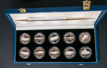 OMAN. Estuche compuesto por 10 monedas de 1 Rial de plata dedicadas a Castillos y Fortificaciones. 1995. Royal Mint británica. Plata de 0,925 milésima...