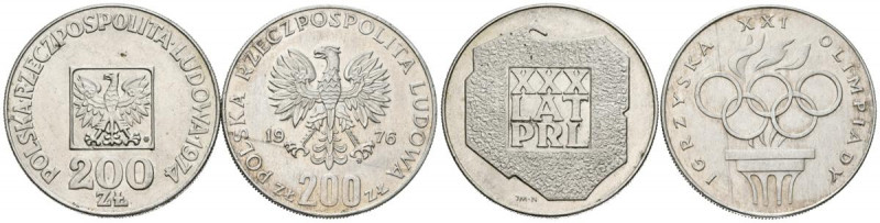 POLONIA. Conjunto de 2 monedas de 200 Zloty de plata acuñados en 1974 y 1976. Al...