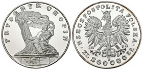 POLONIA. 200.000 Zlotych. (Ar. 155,67g/65mm). 1990. Fryderyk Chopin. (Km#202). Plata de 0,999 milésimas. PROOF. Escasa.