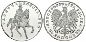 POLONIA. 200.000 Zlotych. (Ar. 155,70g/65mm). 1990. Tadeusz Kosciuszko. (Km#203). Plata de 0,999 milésimas. PROOF. Escasa.