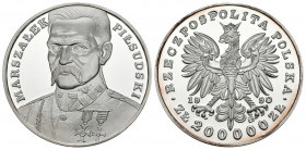POLONIA. 200.000 Zlotych. (Ar. 155,67g/65mm). 1990. Marszalek Pilsudski. (Km#204). Plata de 0,999 milésimas. PROOF. Escasa.