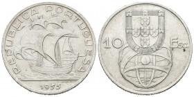 PORTUGAL. 10 Escudos (Ar. 12,46g/31mm). 1955. (Km#586). SC-.