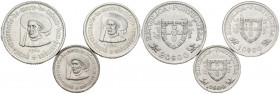 PORTUGAL. Precioso conjunto de 3 monedas en plata de 20, 10 y 5 Escudos del Infante Don Enrique. 1960. Alto nivel de conservación en general. A EXAMIN...