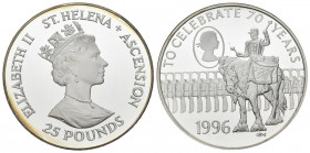 SANTA HELENA Y ASCENSION. 25 Pounds. (Ar.155,95g/65mm). 1996. 70 aniversario de la Reina Isabel. (Km#20). Plata de 0,999 milésimas. PROOF. Sólo 1000 u...