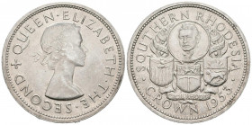 RODESIA DEL SUR. 1 Crown (Ar. 28,25g/39mm). 1953.Centenario del nacimiento de Cecil Rhodes. (Km#27). EBC.