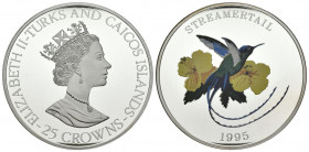 TURKS Y CAICOS. 25 Crowns. (Ar. 156,66g/63mm). 1995. Streamertail. (Km#210). Plata de 0,999 milésimas. PROOF.