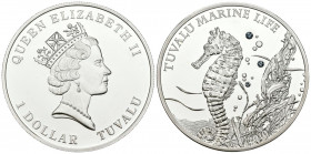 TUVALU. 1 Dollar (Ar. 25,07g/39mm). 2010. Serie Vida Marina. (Km#113). PROOF. Plata de 0,925 milésima y cristales de Swarovski. PROOF. Acuñación de só...