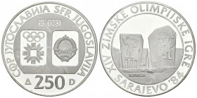 YUGOSLAVIA. 250 Dinares (Ar. 16,97g/34mm). 1983. Belgrado. XIV Juegos Olímpicos de Invierno Sarajevo 1984. Tumbas. (Km#101). PROOF.