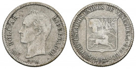 ESTADOS UNIDOS DE VENEZUELA. 1/4 Bolívar. (Ar. 1,24g/15mm). 1921. París. (KM#Y20). MBC.