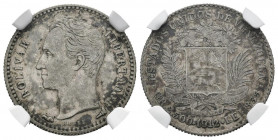 ESTADOS UNIDOS DE VENEZUELA. 1/2 Bolívar. (Ar. 2,50g/18mm). 1912. (Km#Y21). Encapsulado NGC XF-45.