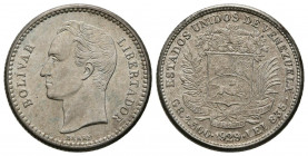 ESTADOS UNIDOS DE VENEZUELA. 1/2 Bolívar. (Ar. 2,52g/18mm). 1929. Philadelphia. (Km#Y21). EBC-.