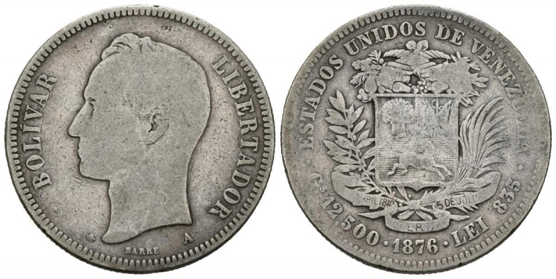 ESTADOS UNIDOS DE VENEZUELA. 50 Centavos. (Ar. 12,01g/30mm). 1876. París. (Km#Y1...