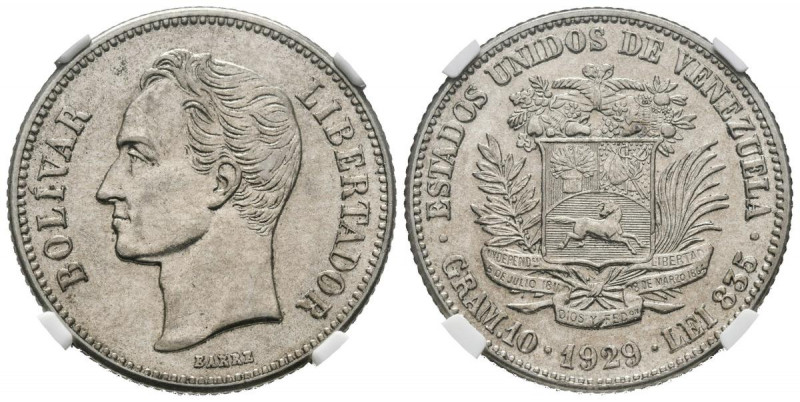 ESTADOS UNIDOS DE VENEZUELA. 2 Bolívares. (Ar. 10,00g/27mm). 1929. Philadelphia....