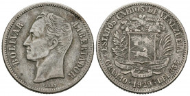 ESTADOS UNIDOS DE VENEZUELA. 2 Bolívares. (Ar. 9,91g/27mm). 1929. Philadelphia. (Km#Y23). MBC+.