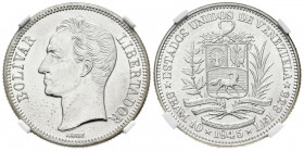 ESTADOS UNIDOS DE VENEZUELA. 2 Bolívares (Ar. 10,00g/27mm). 1945. Philadelphia. (Km#Y23a). Encapsulado NGC MS-64.