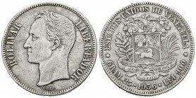 VENEZUELA. 5 Bolívares. (Ar. 24,81g/37mm). 1936. Philadelphia. (Km#Y24.2). MBC.