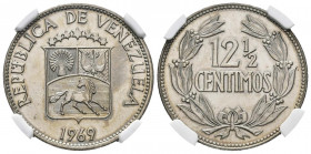 REPÚBLICA DE VENEZUELA. 12 1/2 Céntimos. (CuNi. 5,00g/23mm). 1969. Madrid. (Km#Y39.2). Variante "OUTLINED STEM ENDS" (extremo del tallo remarcado). En...