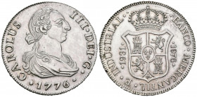 JUAN CARLOS I (1975-2014). Banco Mercantil Industrial 1931-1976 (Ar. 26,34g/40mm). 1976. Imitación de los 8 Reales de Carlos III. EBC.