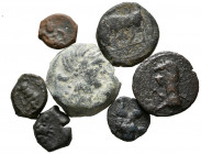 HISPANIA ANTIGUA. Lote compuesto por 7 bronces ibéricos, conteniendo 6 monedas de Ebusus de diferentes tipos y módulos y 1 bronce de Carteia. A EXAMIN...