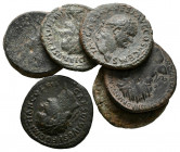 HISPANIA ANTIGUA e IMPERIO ROMANO. Conjunto por 7 bronces medianos de las cecas de Arse-Sagunto y Celin, y de los emperadores Vespasiano, Domiciano, A...